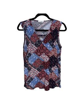 Loveappella Mix Print Gathered Shoulder Cutout Tank Size L